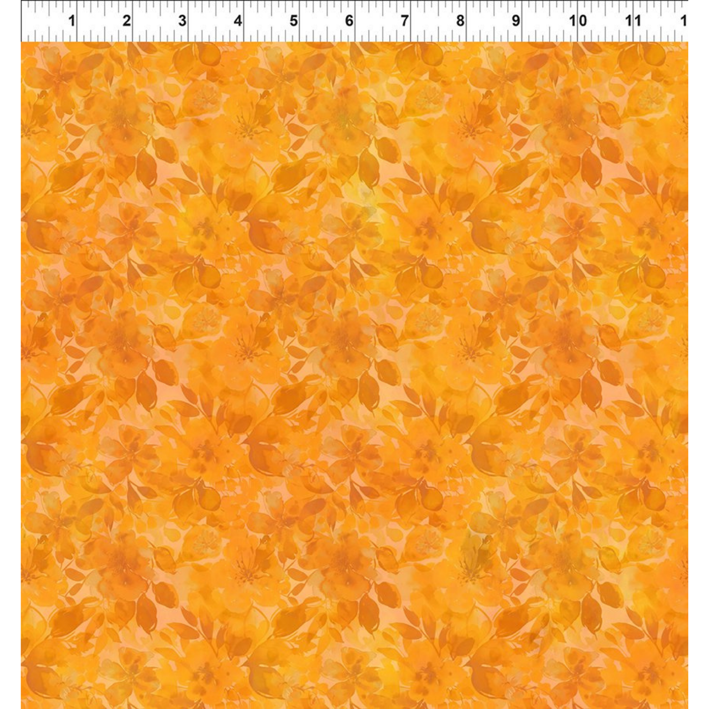 Floral pattern on a yellow background with a ruler for scale