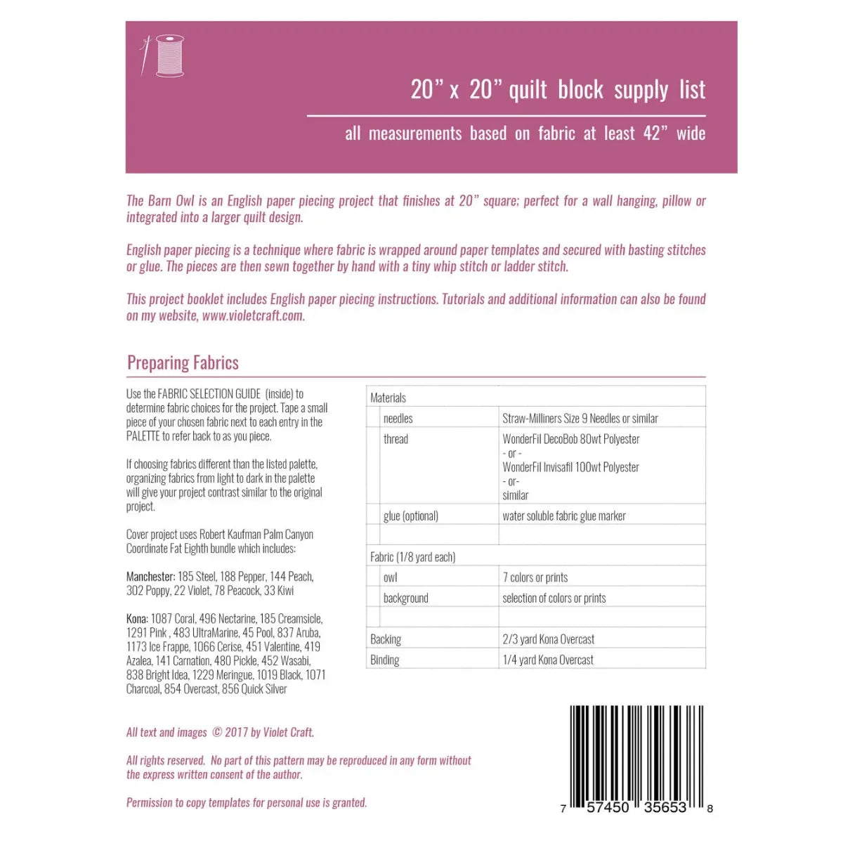 The Barn Owl Pattern - Mercury Craft Co.