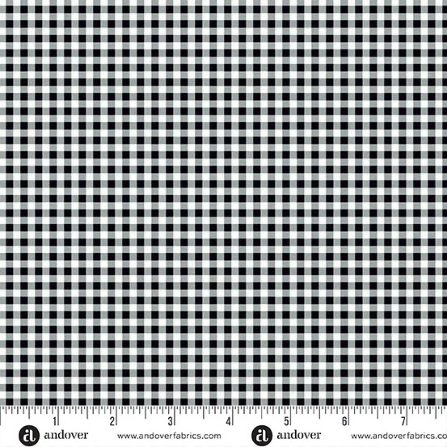 Black and white checkered fabric pattern with a ruler at the bottom for scale