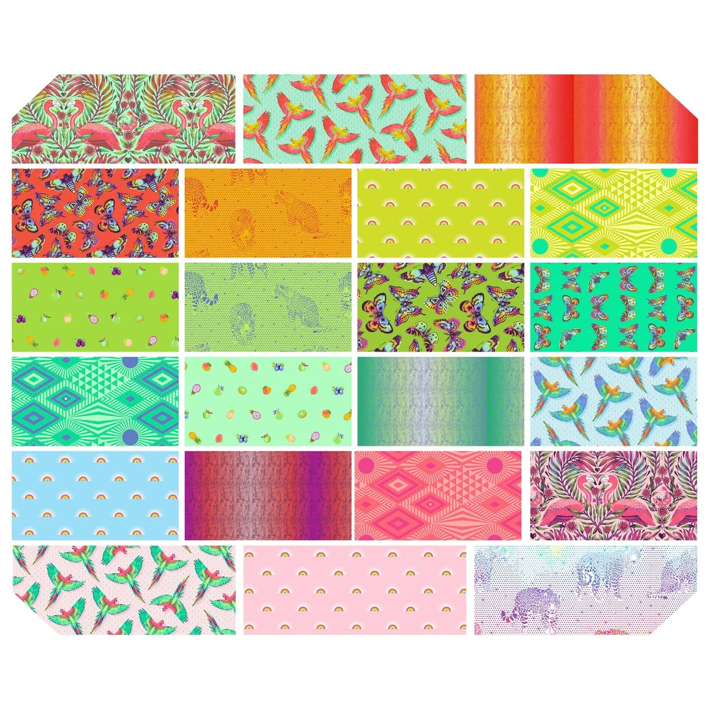 Colorful fabric swatches from the Daydreamer collection arranged in a grid