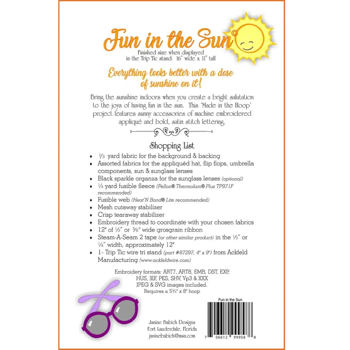 Fun In The Sun Table Top Embroidery Pattern - Mercury Craft Co.