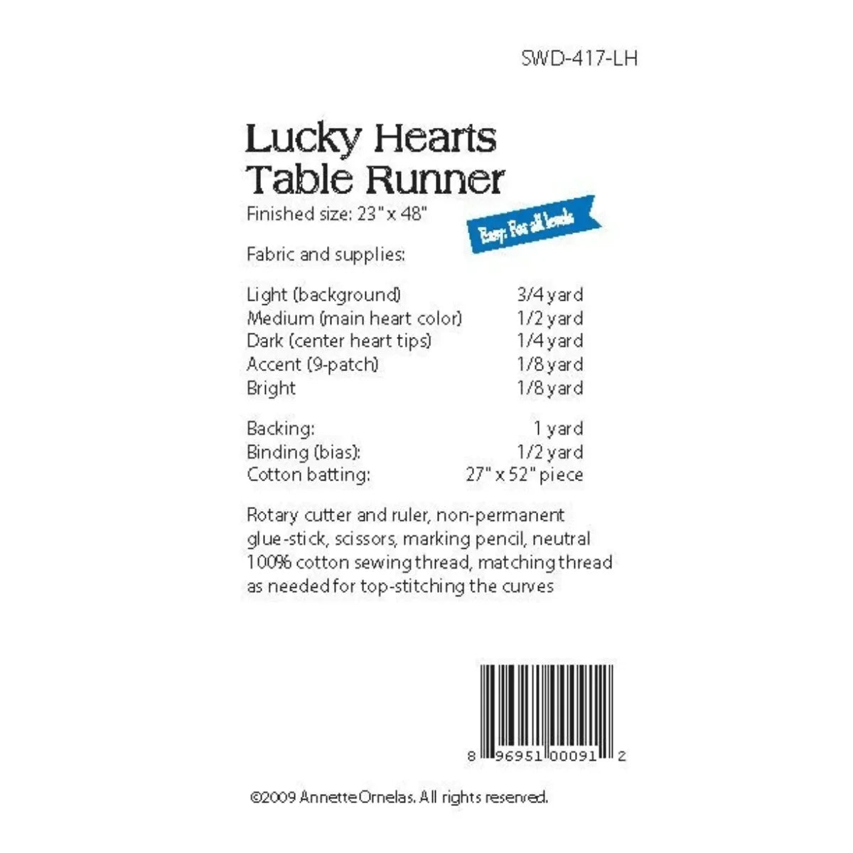 Lucky Hearts Table Runner Pattern - Mercury Craft Co.