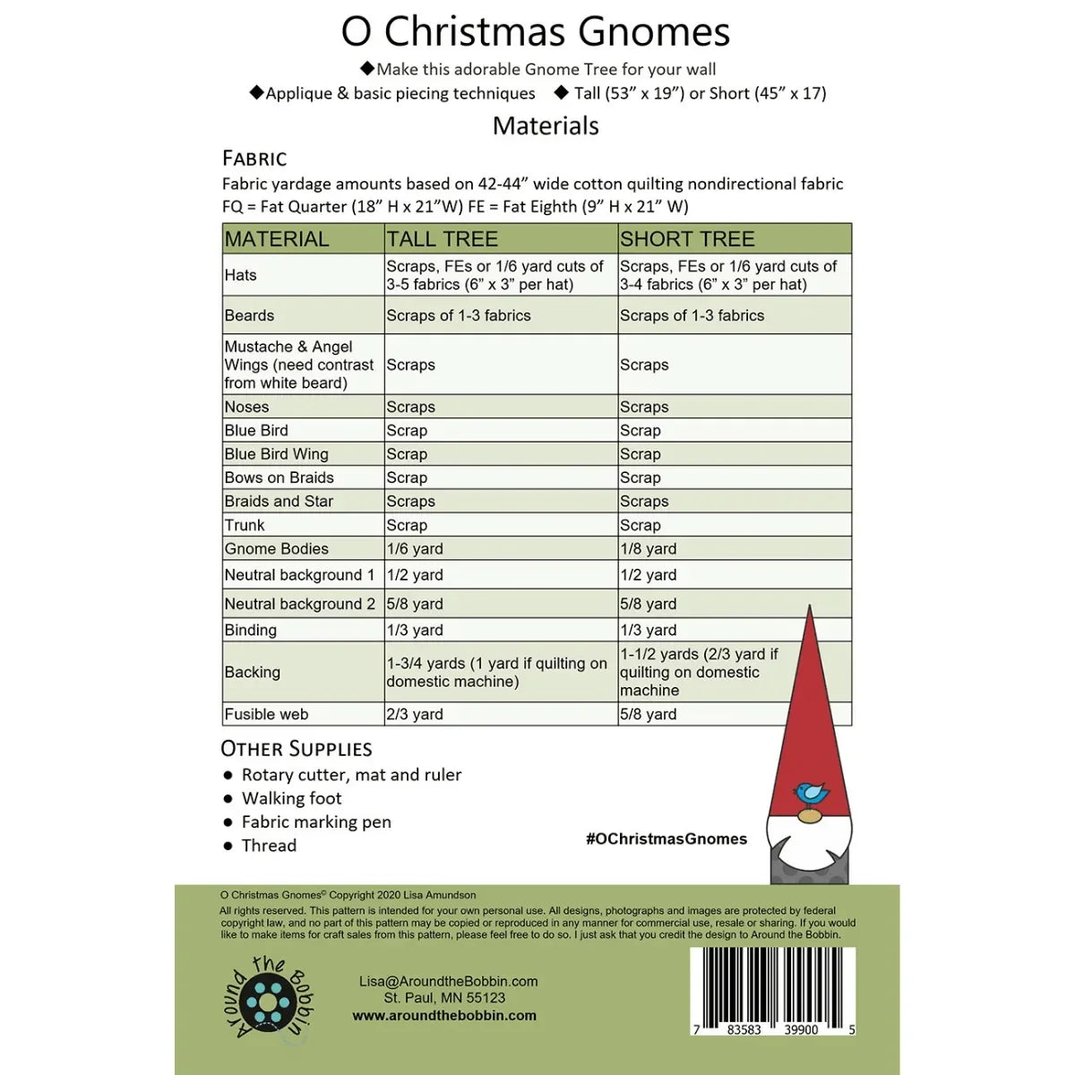 O Christmas Gnomes Wall-Hanging Pattern - Mercury Craft Co.