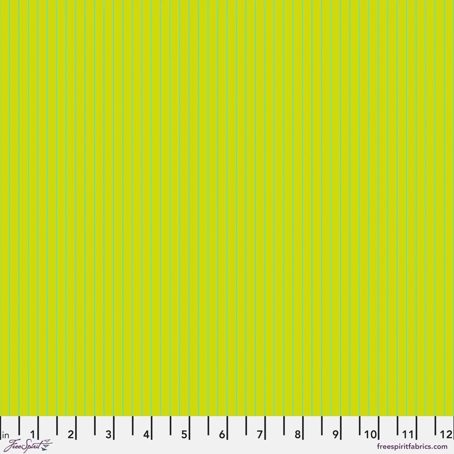 Tiny aqua pinstripes on a lime green background with a ruler for scale