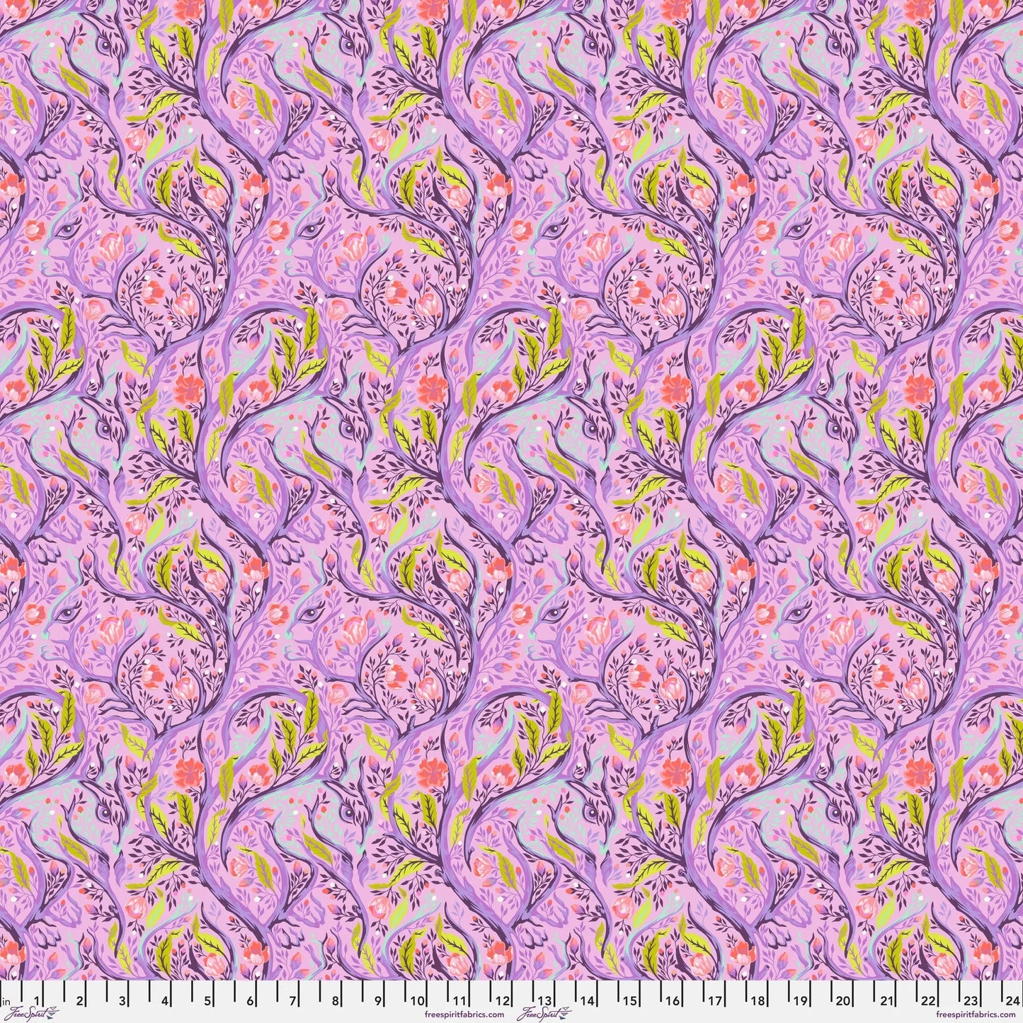 Floral and vine pattern on a purple background with a ruler at the bottom for scale.