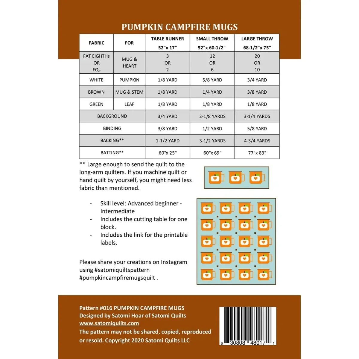 Pumpkin Campfire Mugs Quilt Pattern - Mercury Craft Co.