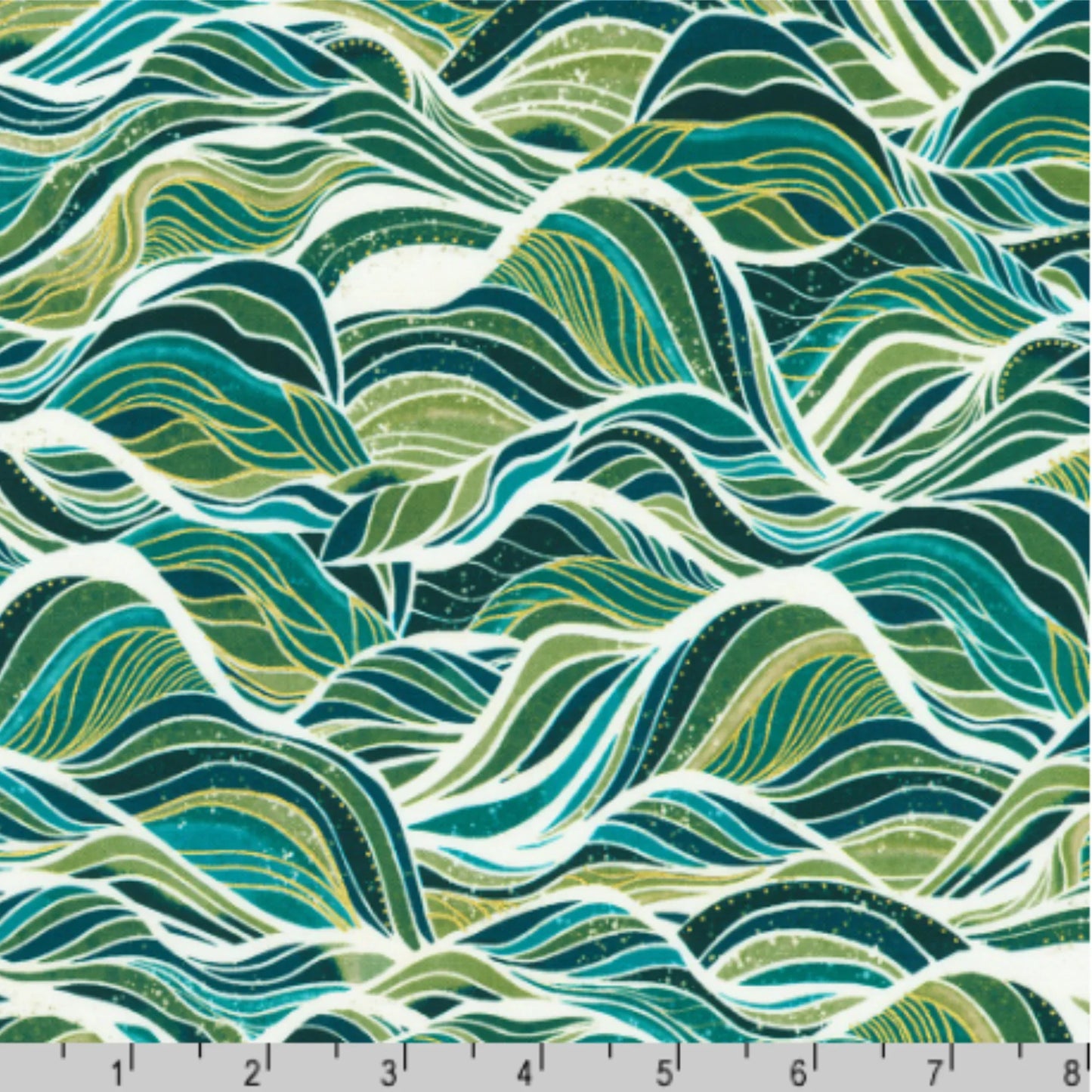 Wavy pattern in green and blue on a white background with a ruler at the bottom for scale.