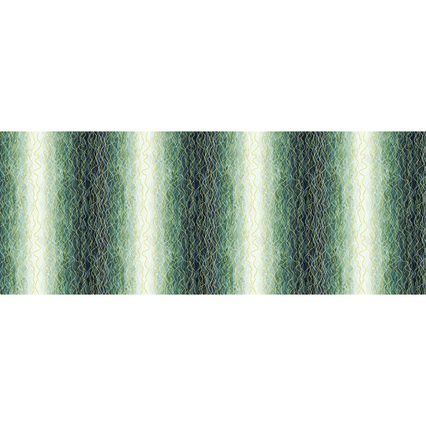 Flowing vertical waves and layered linework in a serene teal and aqua palette, accented with soft seafoam, deep green, and touches of metallic gold.
