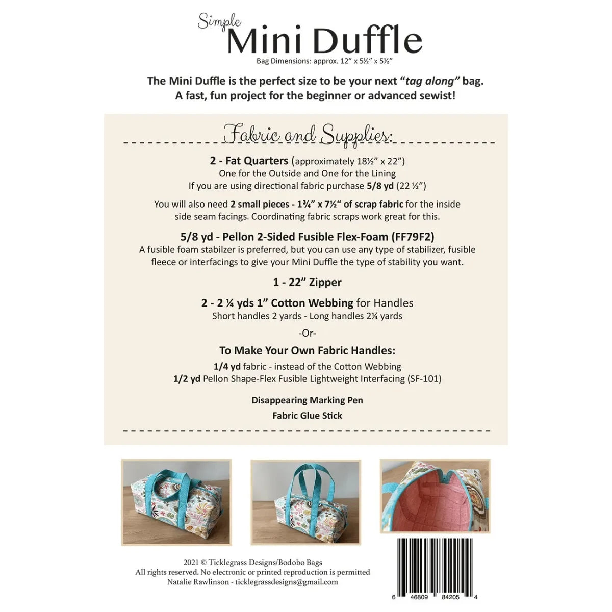 The Simple Mini Duffle Pattern - Mercury Craft Co.