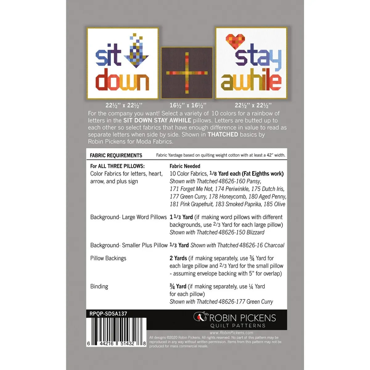 Sit Down Stay Awhile Pillow Covers Pattern - Mercury Craft Co.