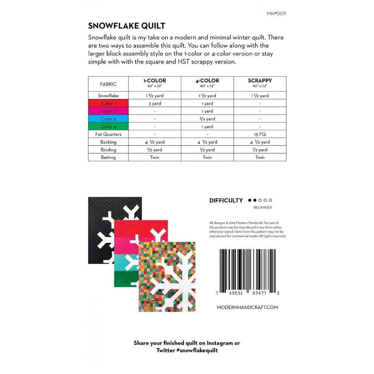 Snowflake Quilt Pattern - Mercury Craft Co.