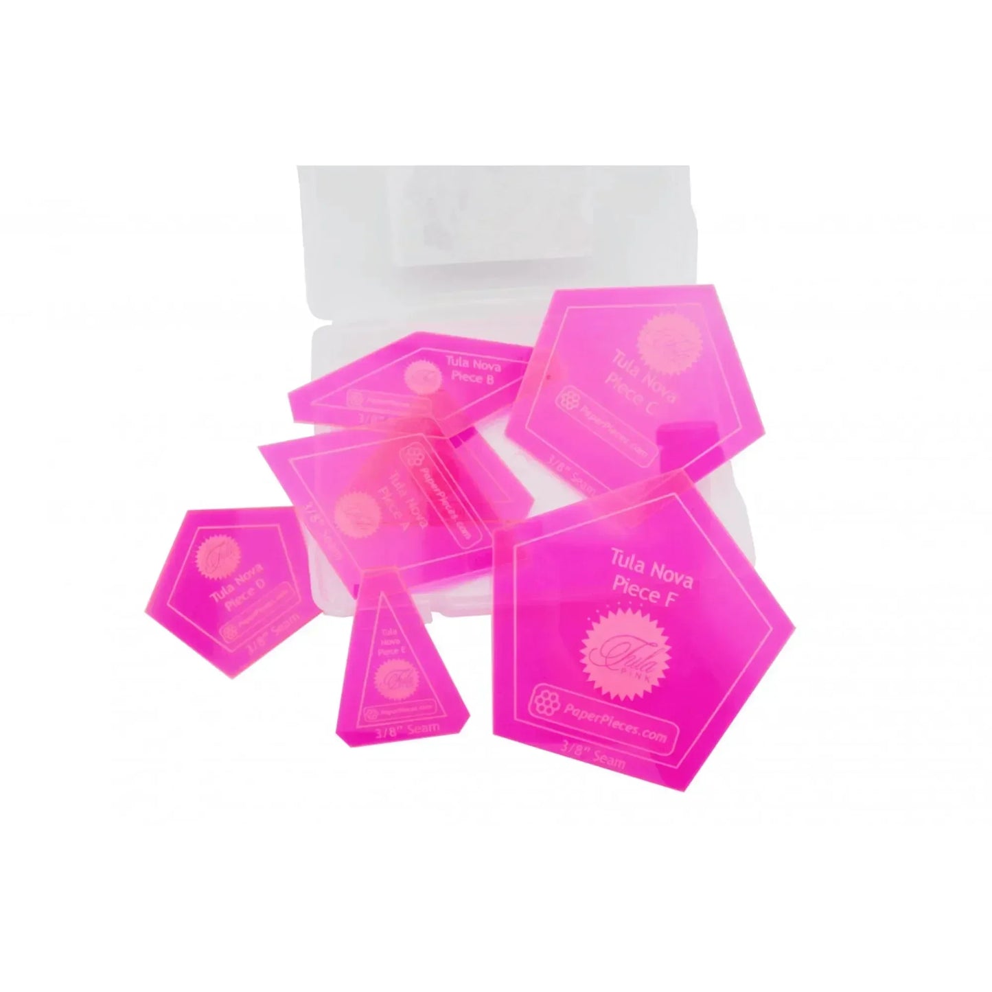 Pink acrylic template pieces with 'Tula' branding on a white background