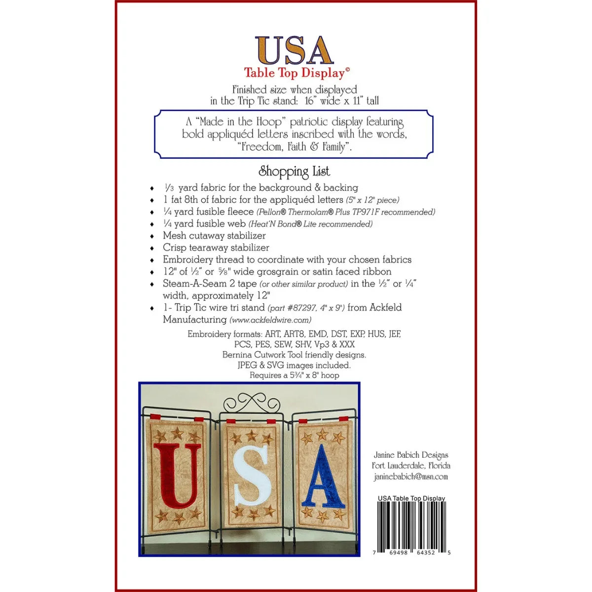 USA Table Top Embroidery Pattern - Mercury Craft Co.