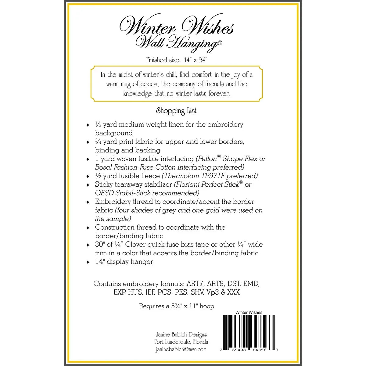 Winter Wishes Wall-Hanging Embroidery Pattern - Mercury Craft Co.