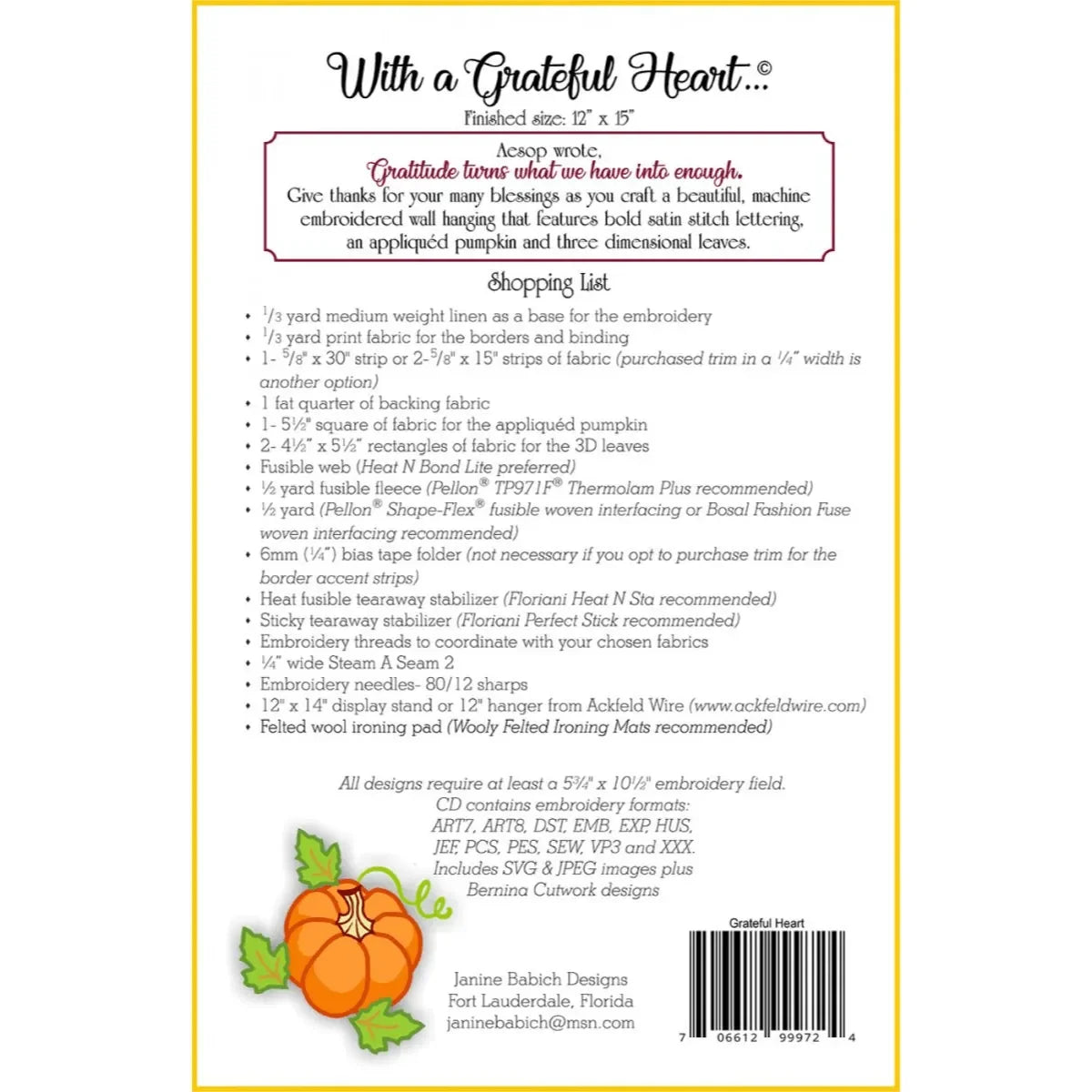 With a Grateful Heart Wall Hanging Embroidery Pattern - Mercury Craft Co.