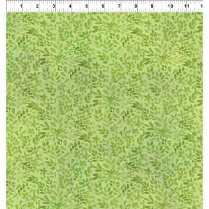 Green leaf pattern on a green background with a ruler for scale