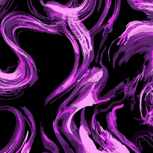 Abstract pattern of swirling purple designs on a black background