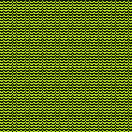 A repeating scallop pattern in black over a bright green background. 