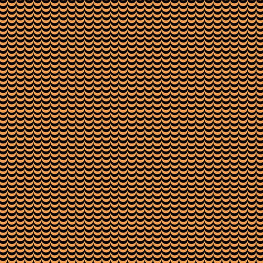 A repeating scallop pattern in black over a bright orange background