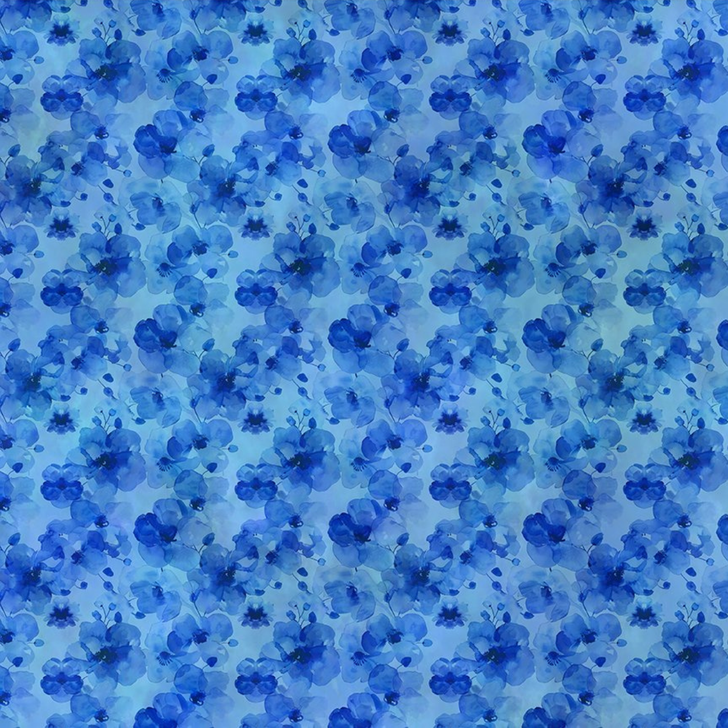 Pattern of blue flowers on a blue background