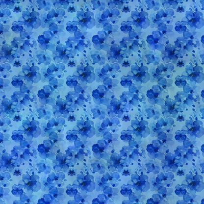 Pattern of blue flowers on a blue background