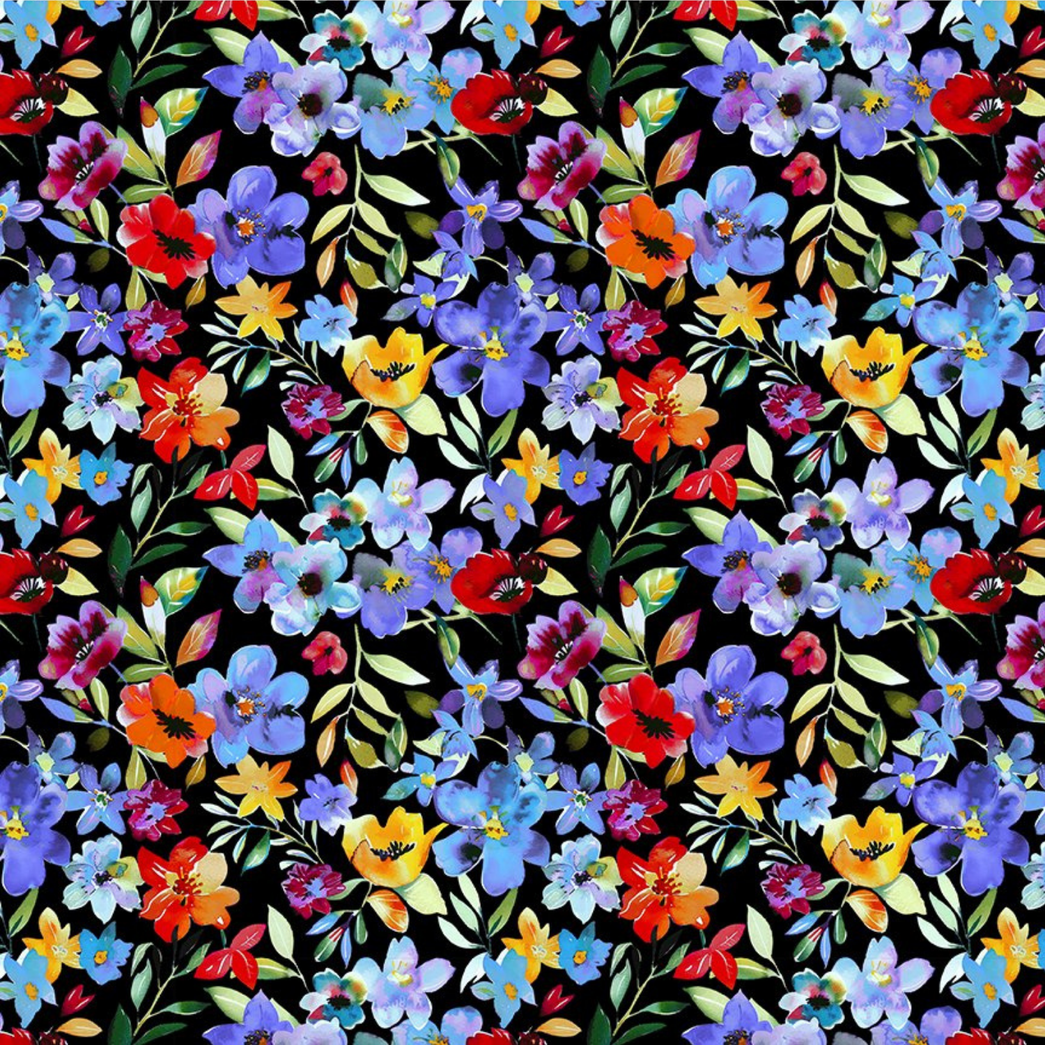 Colorful floral pattern on a black background