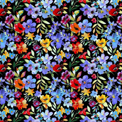 Colorful floral pattern on a black background