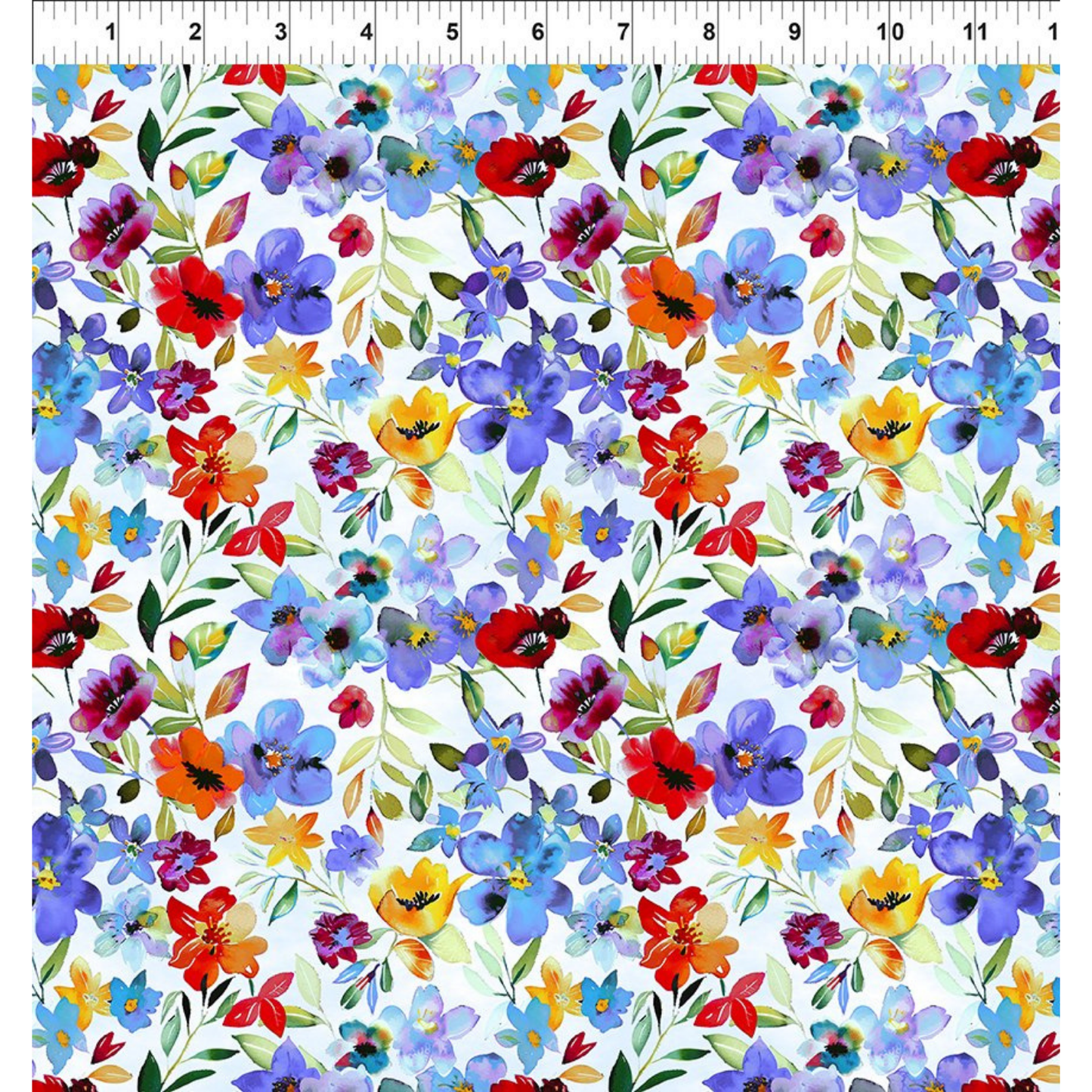 Colorful floral pattern on a white background with a ruler for scale