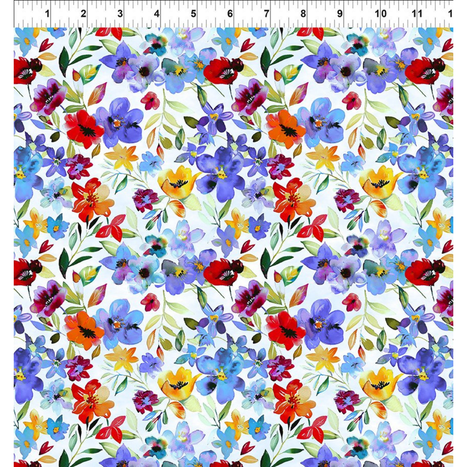 Colorful floral pattern on a white background with a ruler for scale