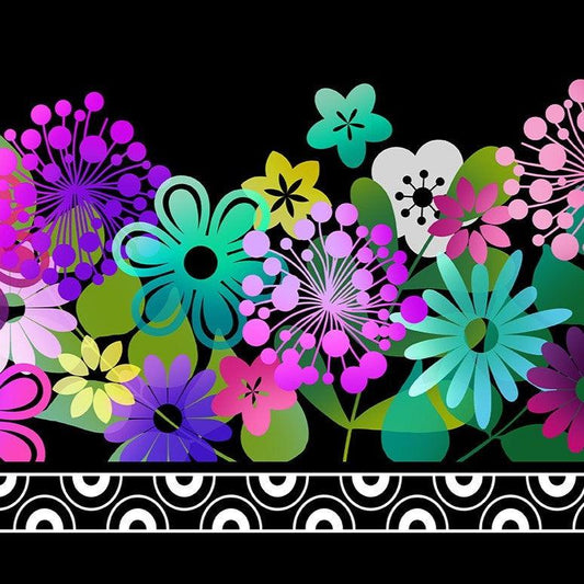 Une bordure florale de jardin groovy en violet