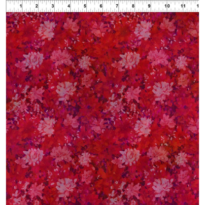 Floral pattern on a red background with a ruler for scale