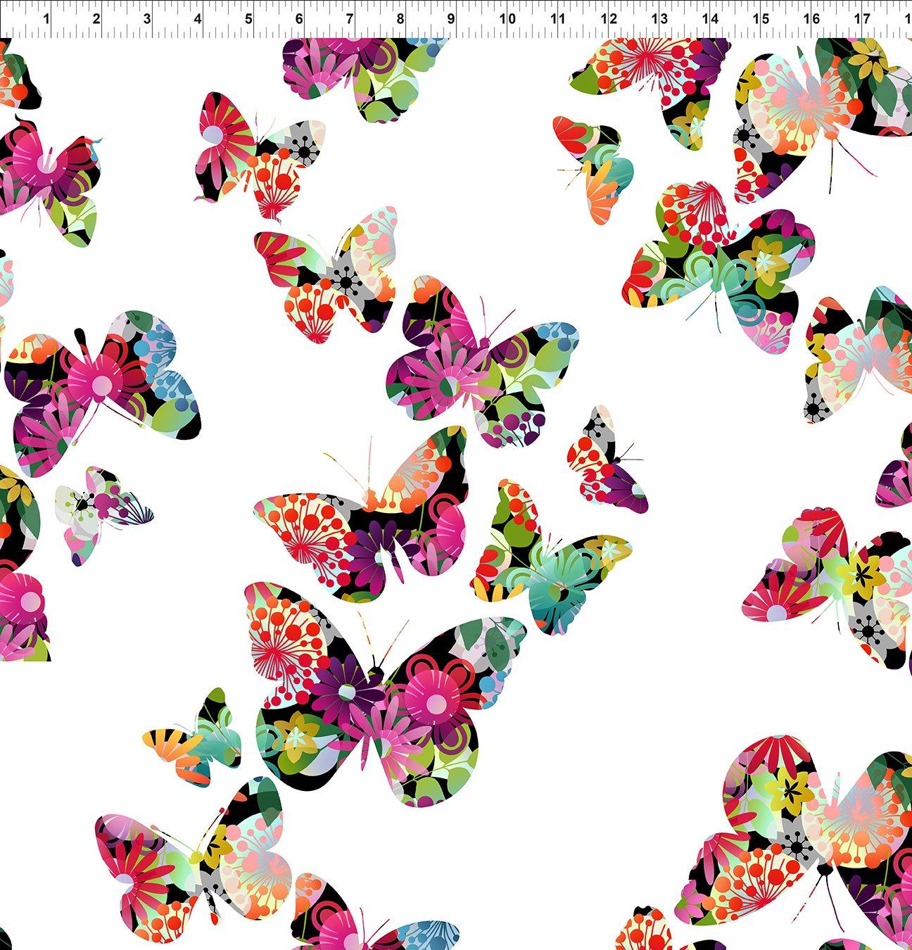 Un jardin groovy avec des papillons multicolores