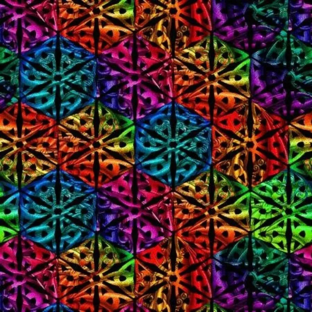 Rainbow Dragon Spectrum Medallion in Black - Priced/Sold by the Half-Yard