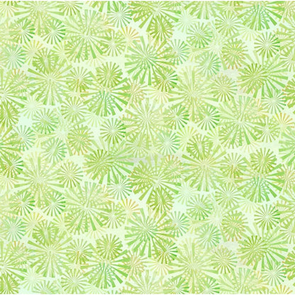 A repeating pattern of light green and chartreuse sunbursts layered over a pale spring-green background.