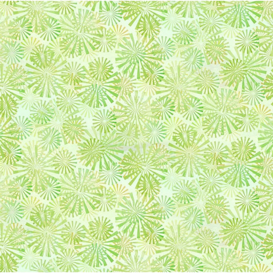 A repeating pattern of light green and chartreuse sunbursts layered over a pale spring-green background.