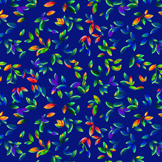 Fractal Flowers Tossed Leaves in Indigo