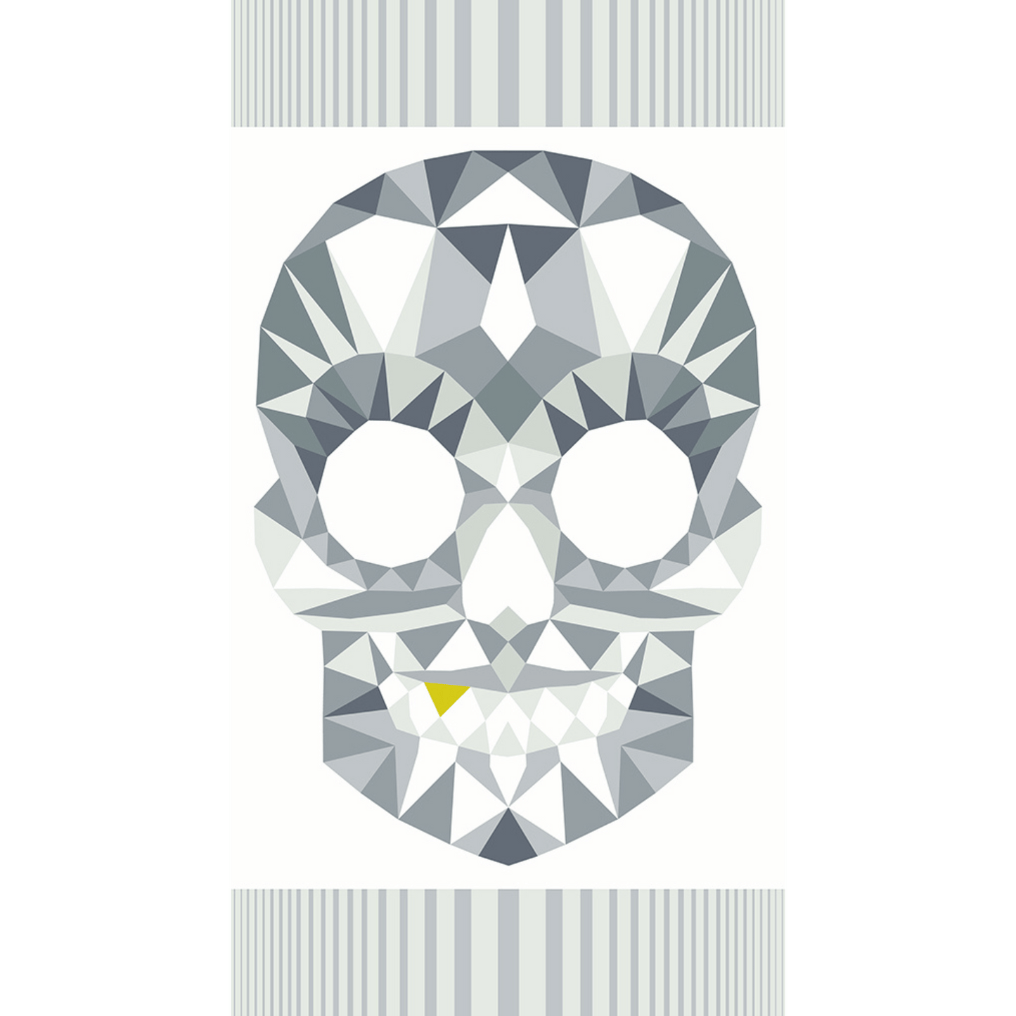 The Watcher pattern is finally made easier in this big, bold 24" x 44" pre-printed panel. The Watcher Panel in Light features a smiling gold-toothed skull in shades of grey on a white background.