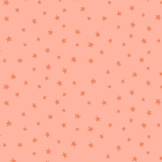 Believe Rainbow Stars in Orange features tiny coral stars tossed across a soft peach background.