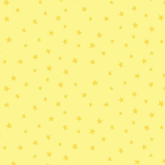 Believe Rainbow Stars in Yellow features tiny gold stars tossed across a bright, sunshine-yellow background.