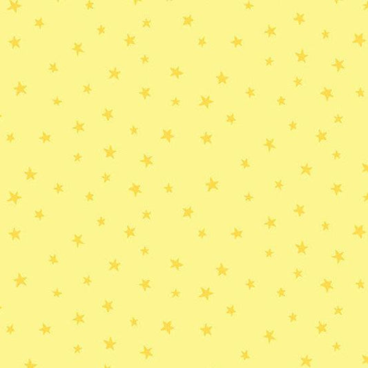 Believe Rainbow Stars in Yellow features tiny gold stars tossed across a bright, sunshine-yellow background.