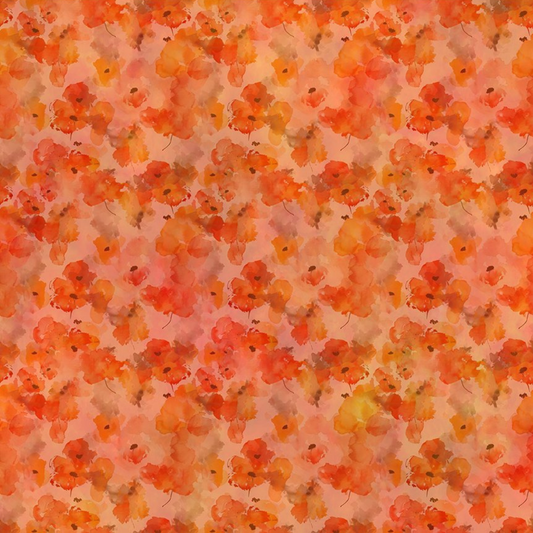 Pattern of orange and red flowers on a pink background