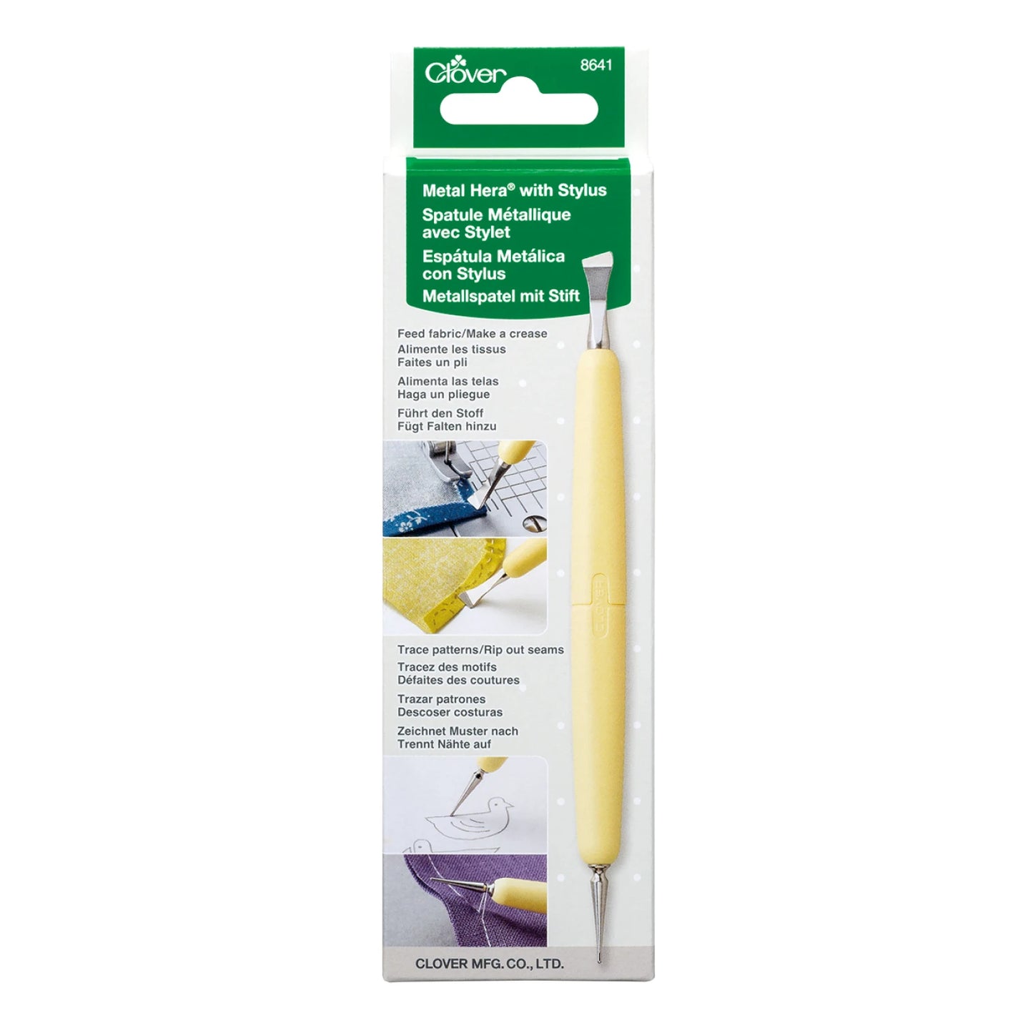 Clover Metal Hera with Stylus spatula tool in its original retail packaging, featuring a pale yellow handle and a silver metal tip.