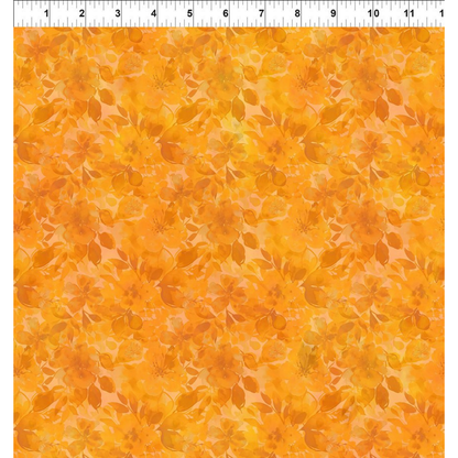Floral pattern on a yellow background with a ruler for scale