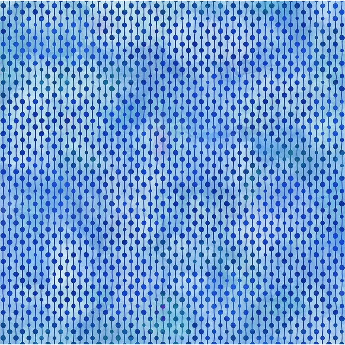 A fabric swatch featuring neat rows of petite dots connected by slender lines in cobalt and deep sky blue on a blended watercolor-like background.