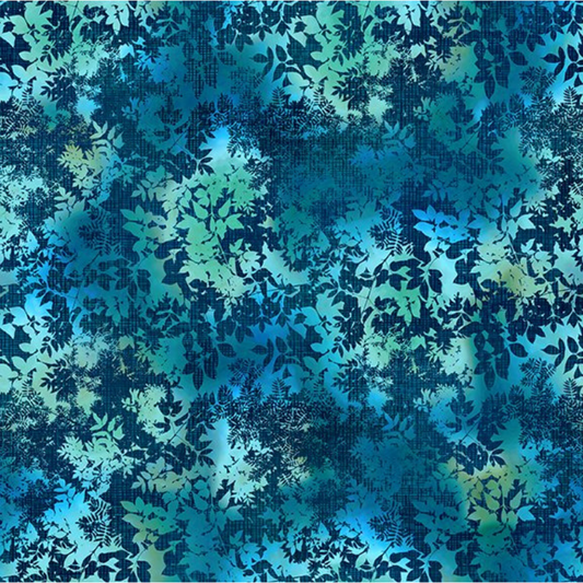 Blue and green abstract floral patterned fabric