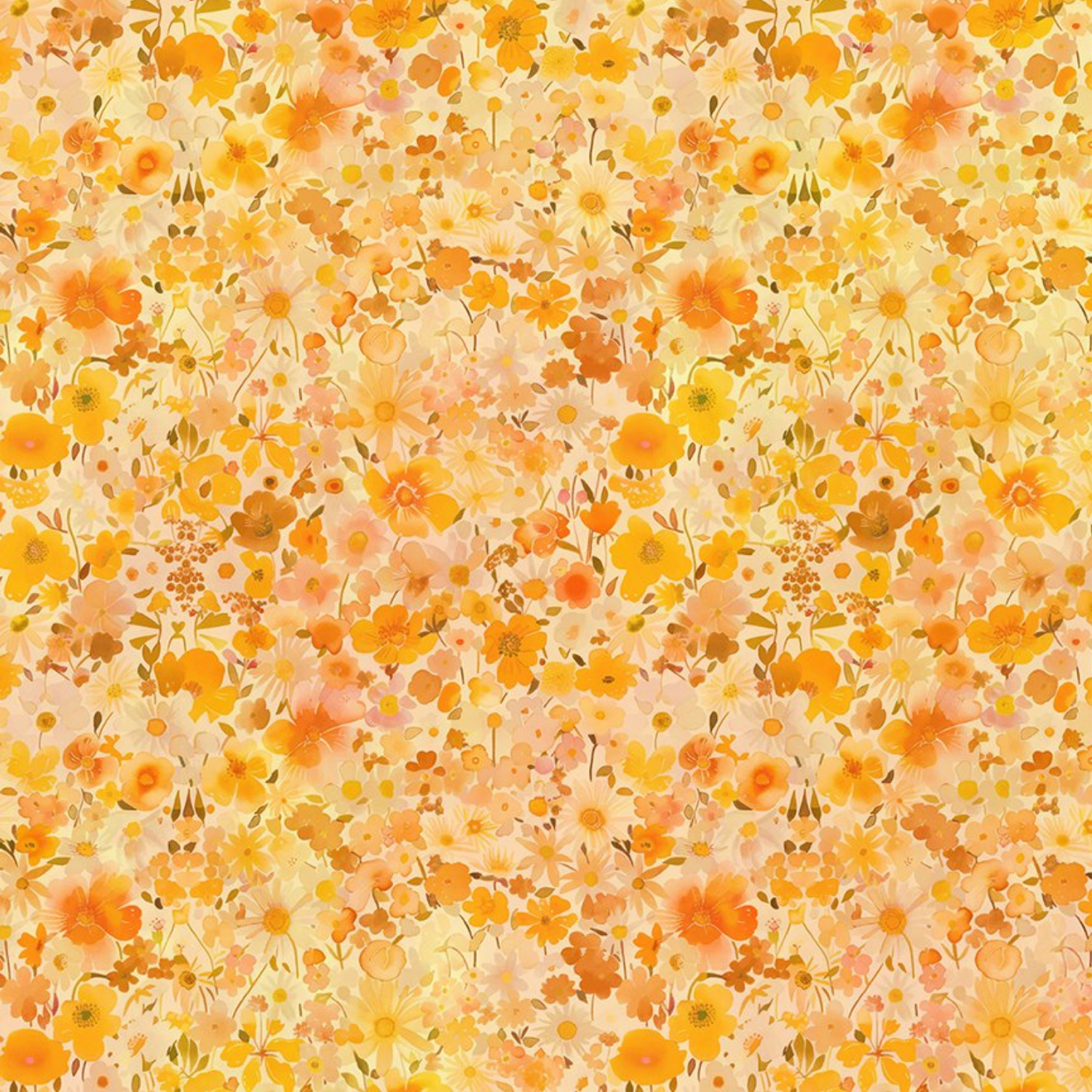 Pattern of small orange and yellow flowers on a peach background