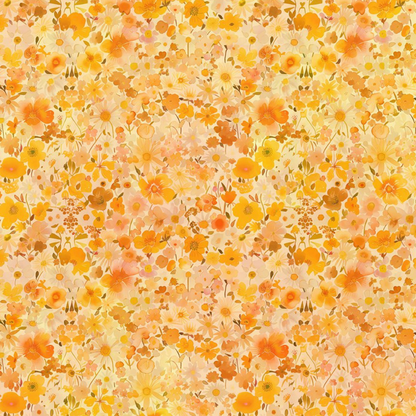 Pattern of small orange and yellow flowers on a peach background