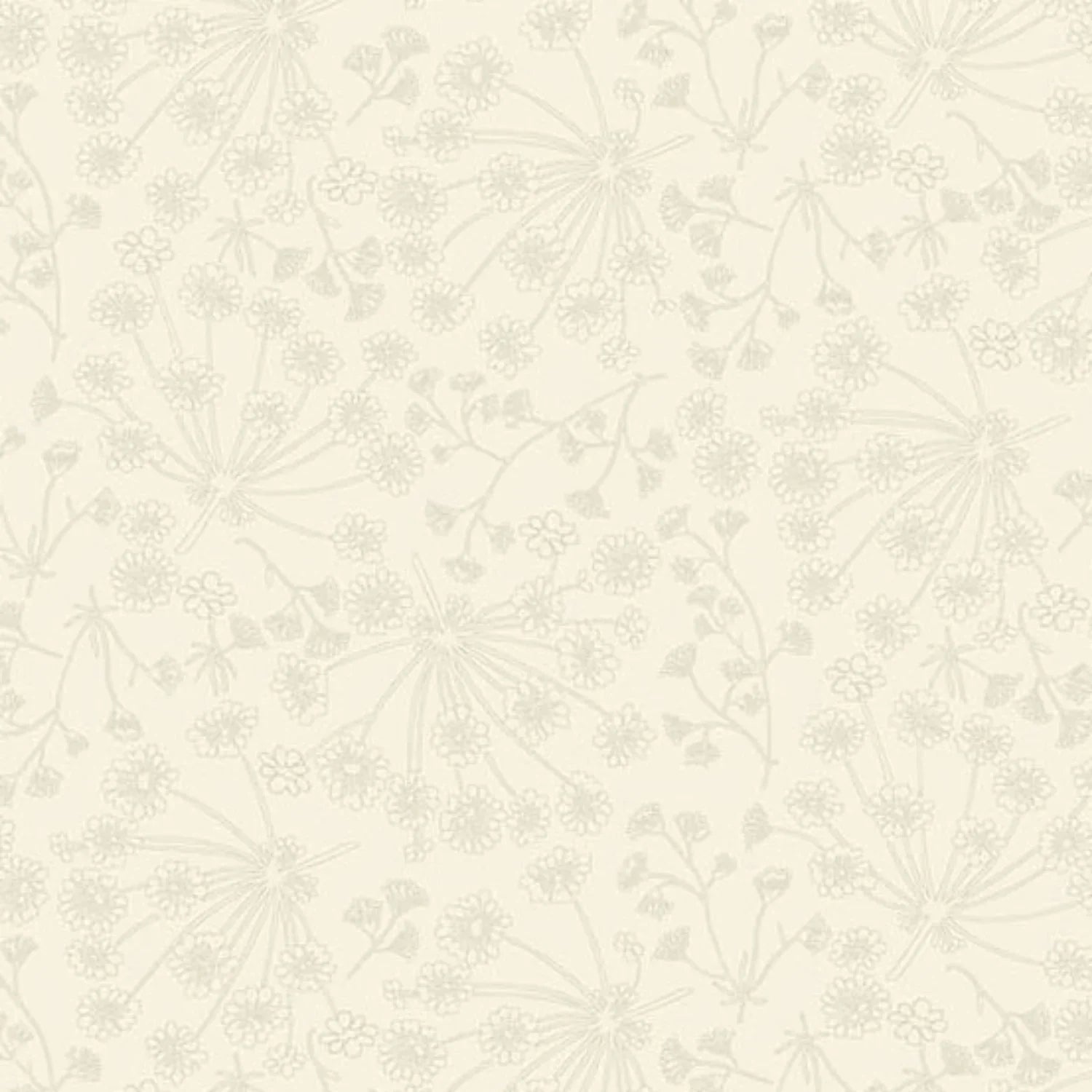 A repeating line-art floral pattern in soft, warm beige and light taupe on a cream background.