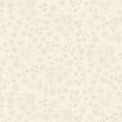 A repeating line-art floral pattern in soft, warm beige and light taupe on a cream background.