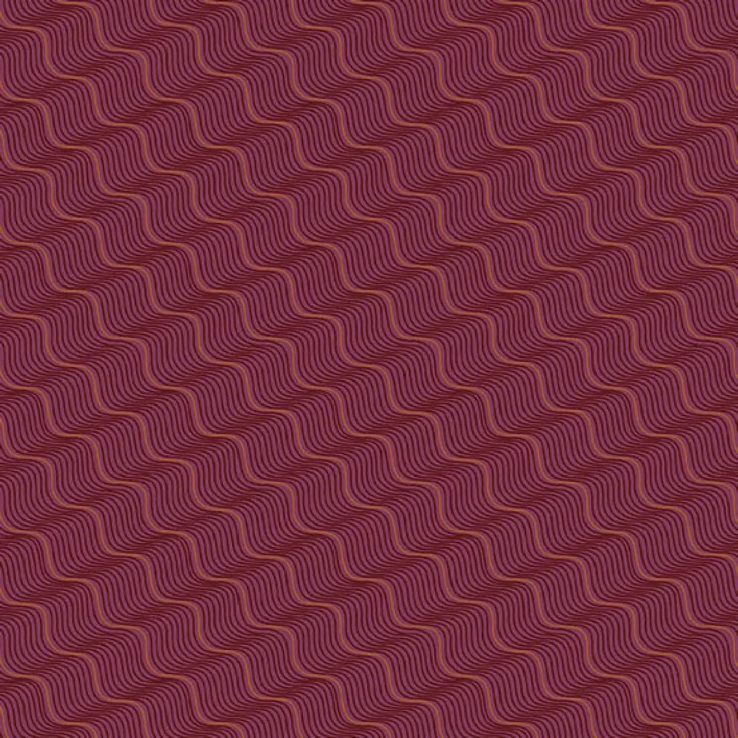 A repeating pattern of wavy diagonal lines in rose gold and black on a rich burgundy-red background.